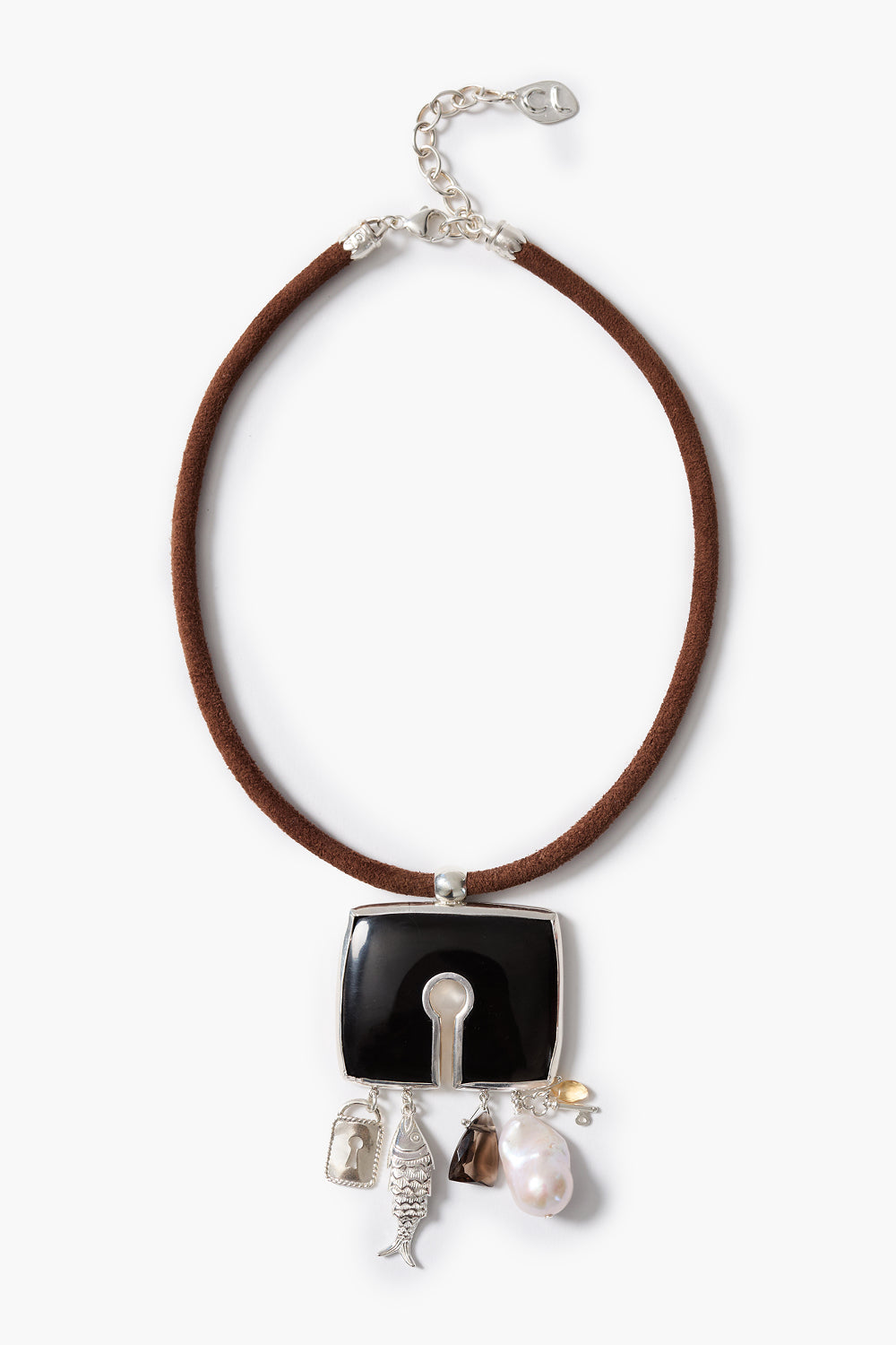 Lock Charm Necklace Black Horn