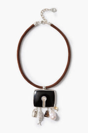 Lock Charm Necklace Black Horn