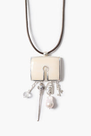 Lock Charm Necklace White Bone