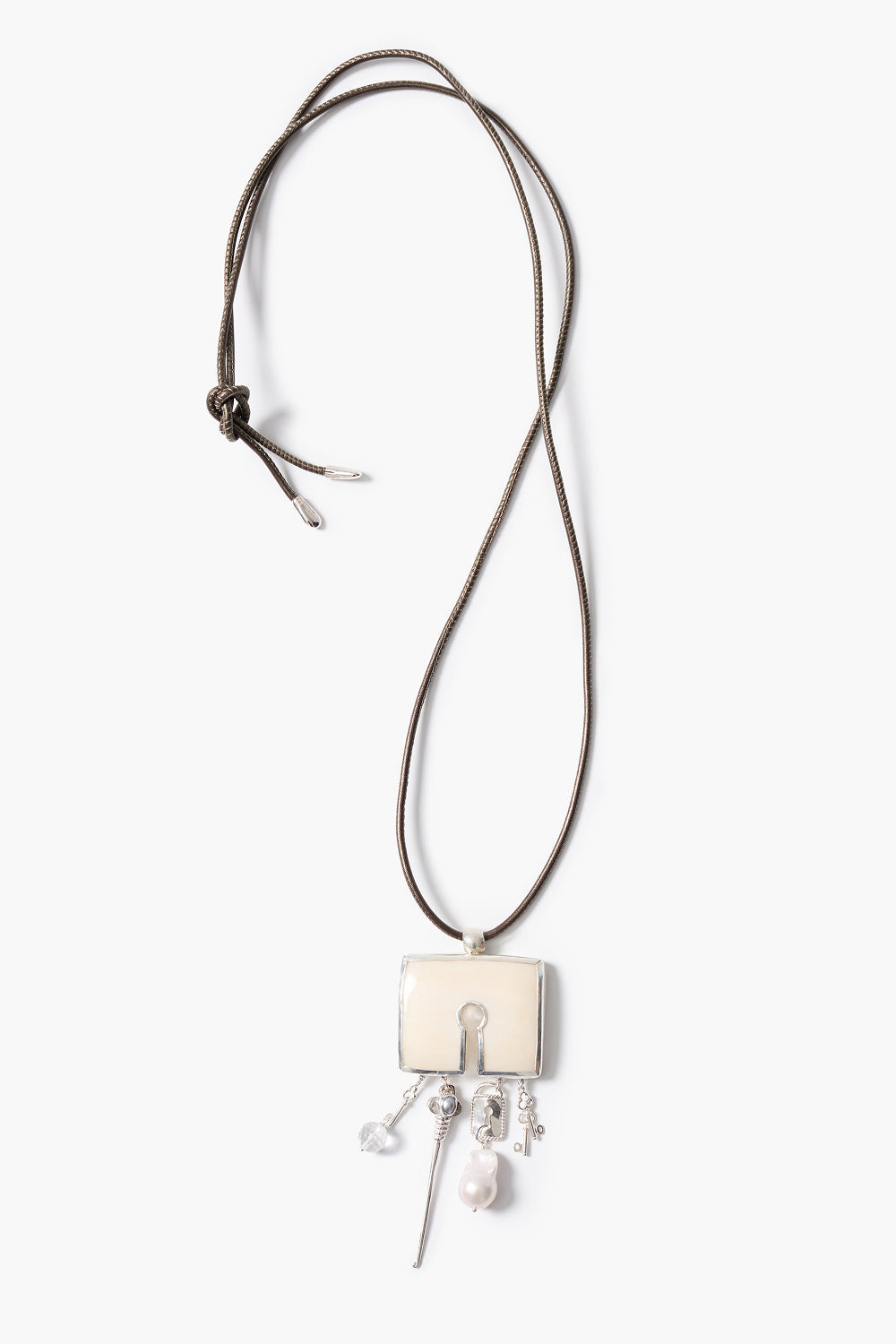 Lock Charm Necklace White Bone