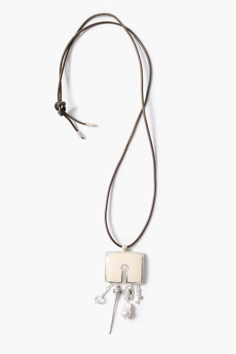 Lock Charm Necklace White Bone
