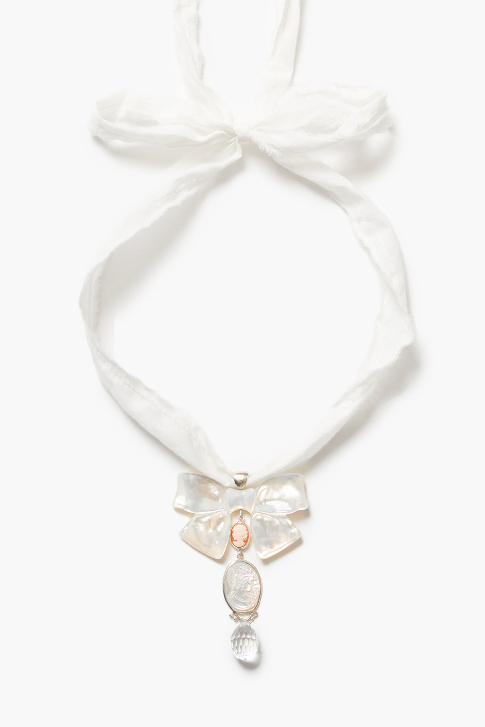 Big Bow Ribbon Necklace White