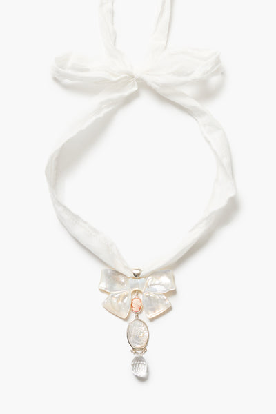Big Bow Ribbon Necklace White