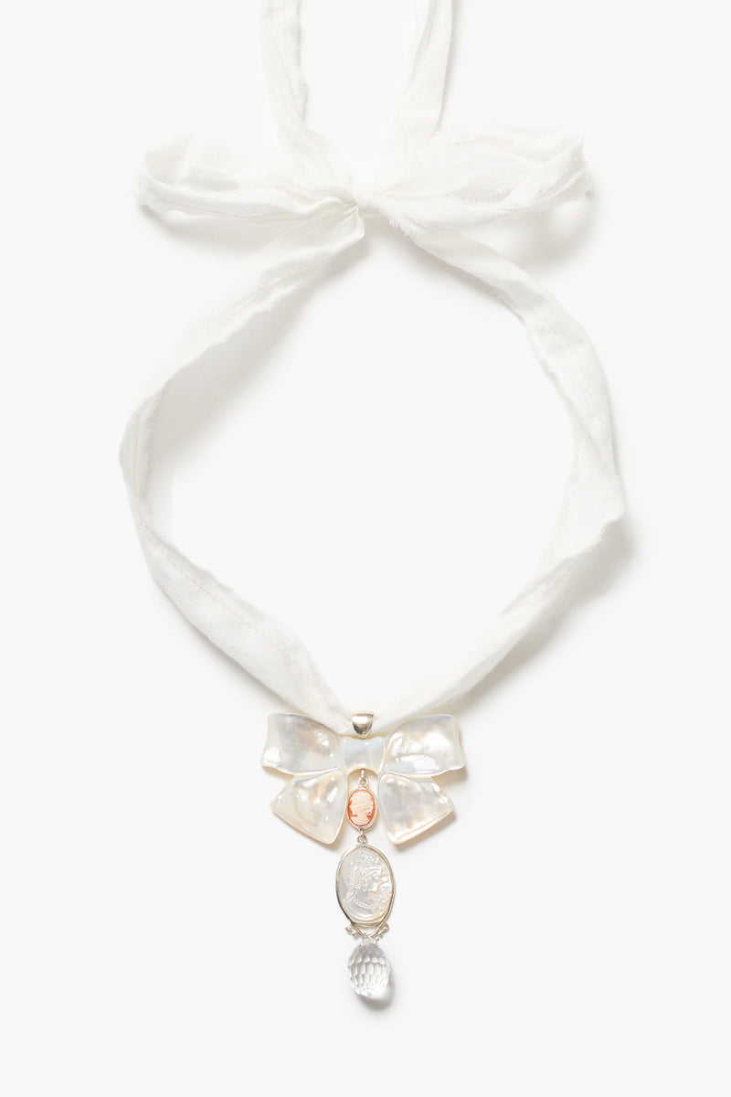 Big Bow Ribbon Necklace White