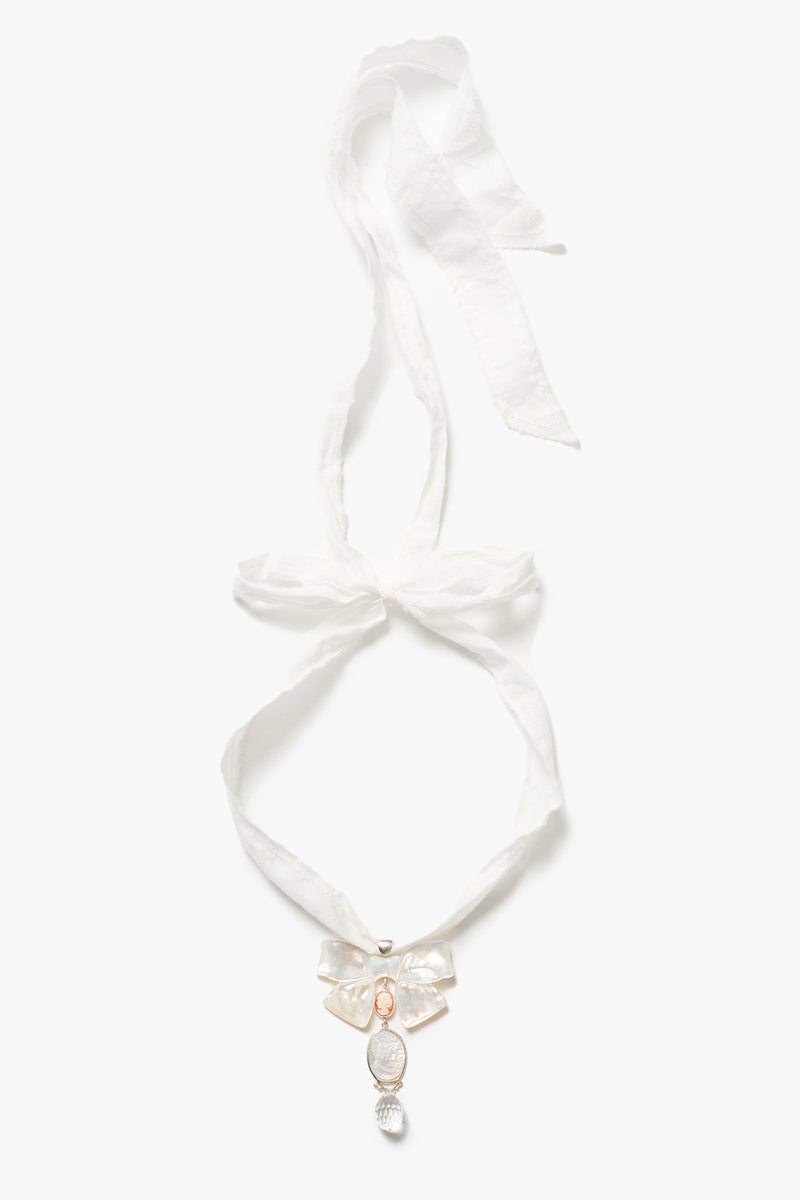 Big Bow Ribbon Necklace White