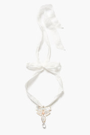 Big Bow Ribbon Necklace White
