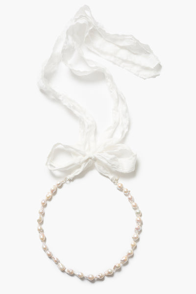 Sophie Ribbon Necklace White Pearl