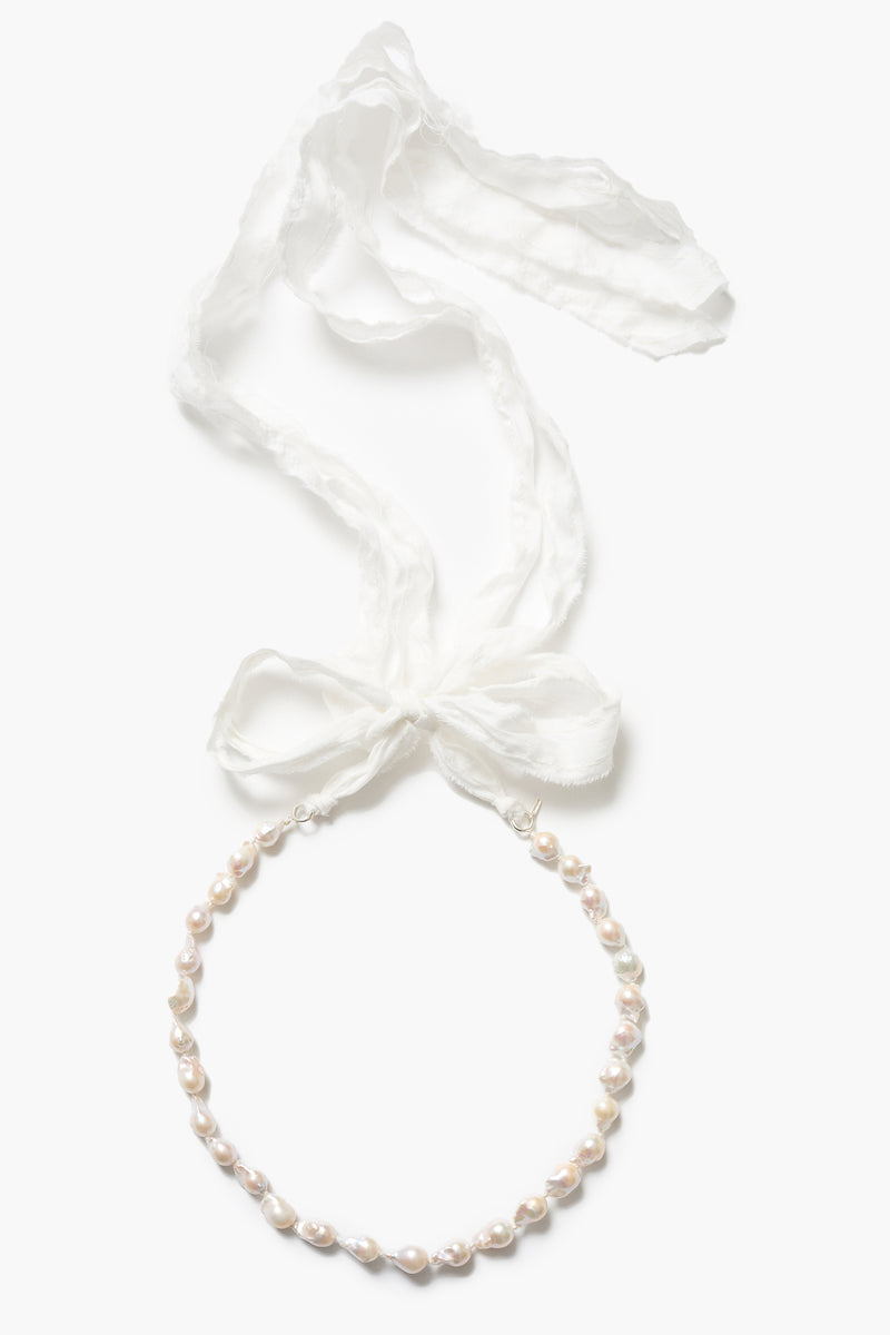 Sophie Ribbon Necklace White Pearl
