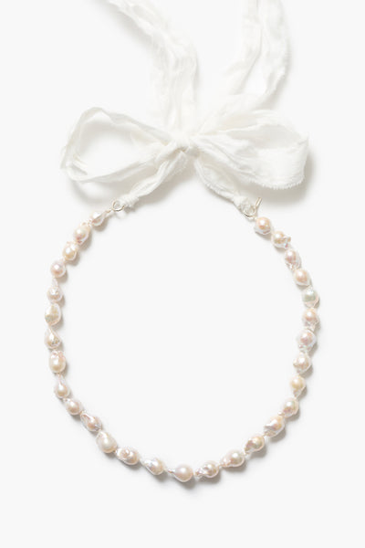 Sophie Ribbon Necklace White Pearl
