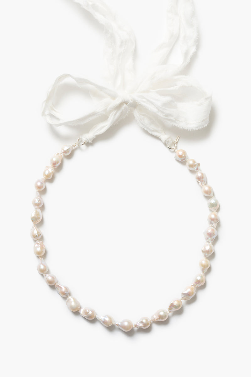 Sophie Ribbon Necklace White Pearl