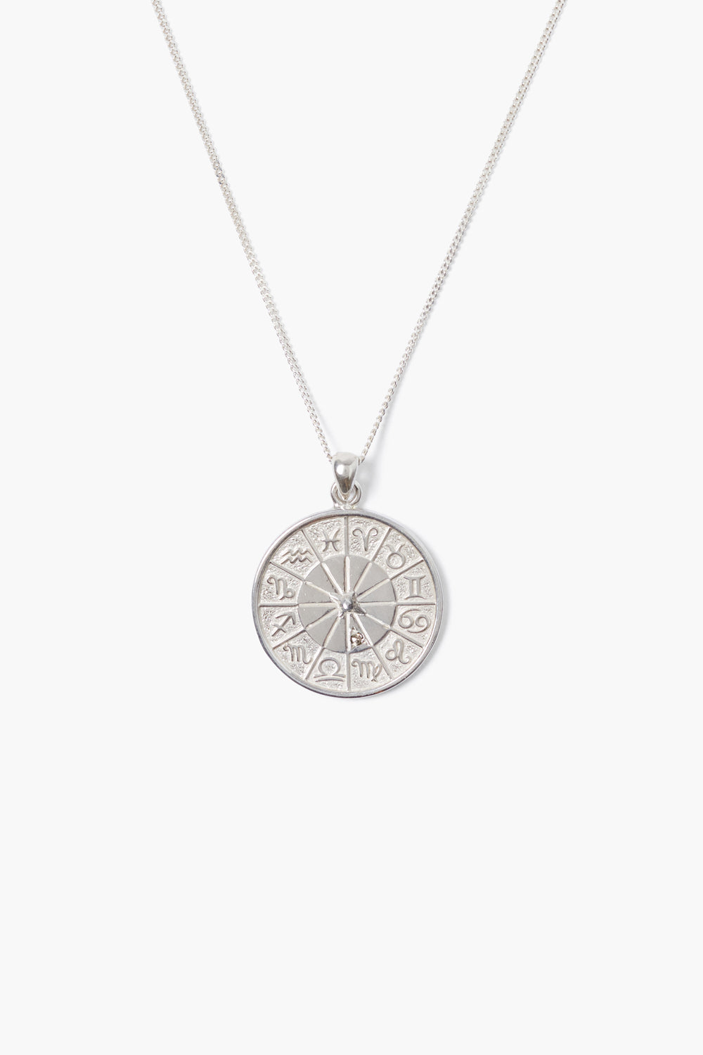 Diamond Zodiac Coin Necklace Silver
