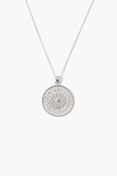 Diamond Zodiac Coin Necklace Silver