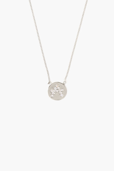 Diamond Initial Coin Necklace Silver