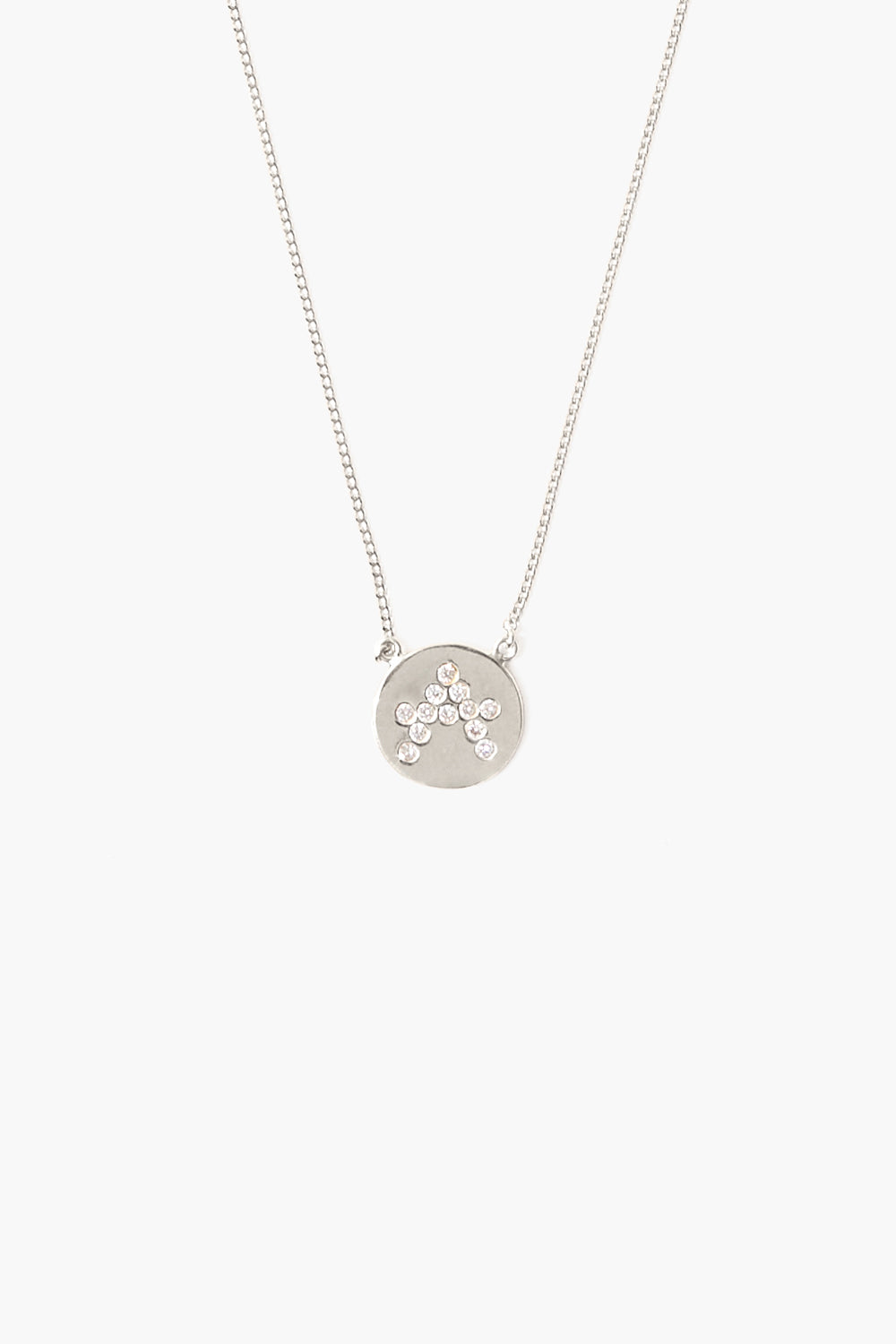 Diamond Initial Coin Necklace Silver