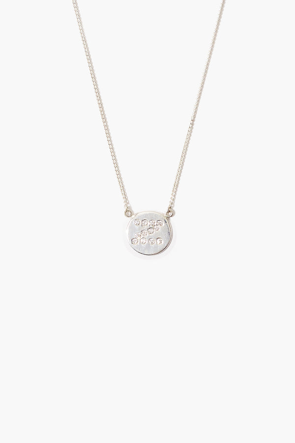 Diamond Initial Coin Necklace Silver