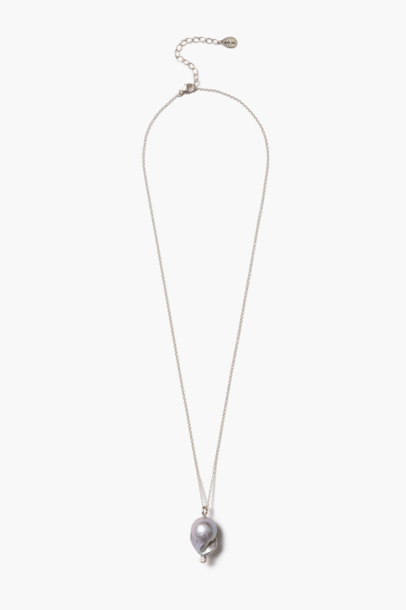 Diamond Baroque Necklace Grey Pearl