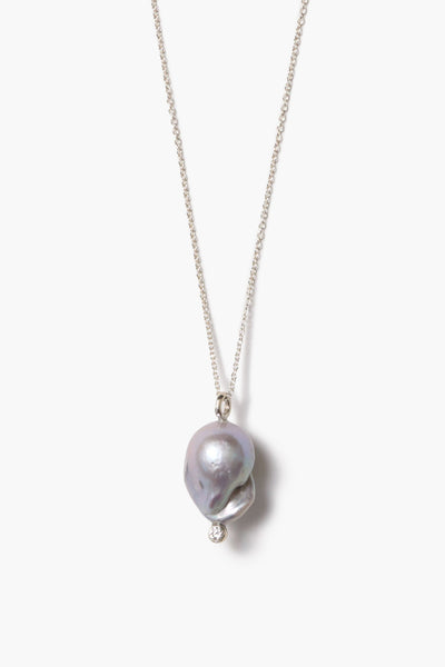 Diamond Baroque Necklace Grey Pearl