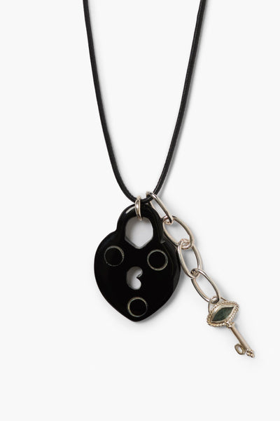 Padlock Heart Charm Necklace Black