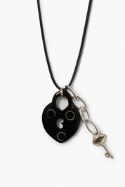Padlock Heart Charm Necklace Black