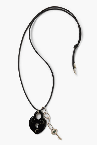 Padlock Heart Charm Necklace Black