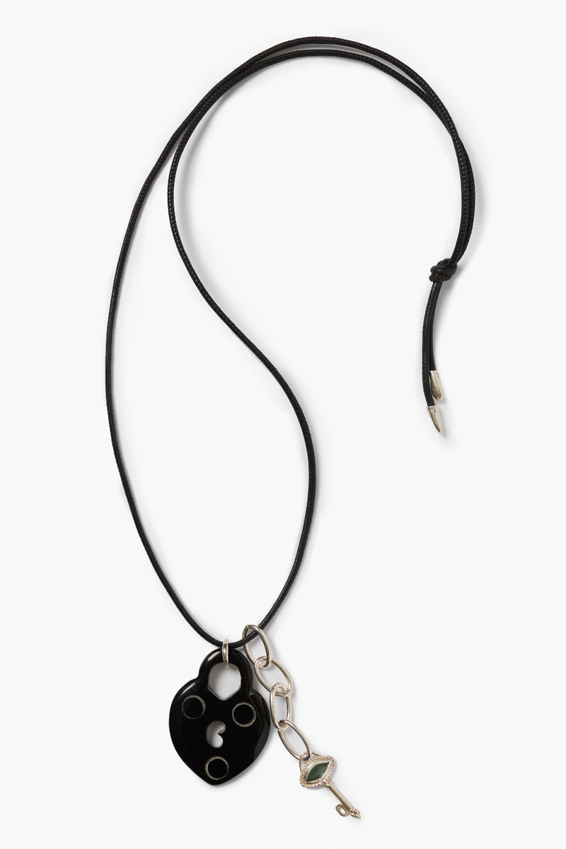 Padlock Heart Charm Necklace Black