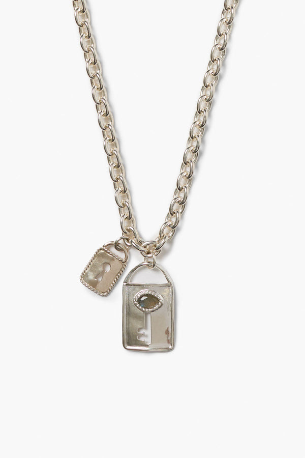 Double Lock Charm Necklace Silver