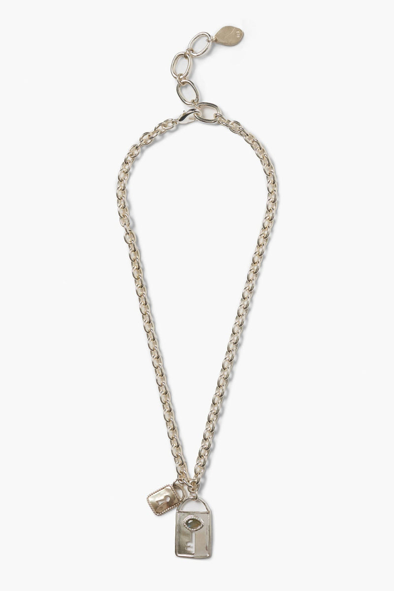 Double Lock Charm Necklace Silver