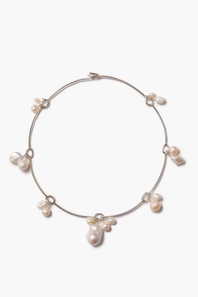 Crown Pearl Collar Necklace Silver