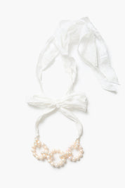 Link Ribbon Necklace White Pearl