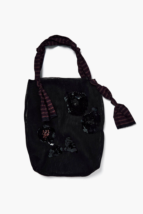 Mesh Net Tote Black Sequin Floral