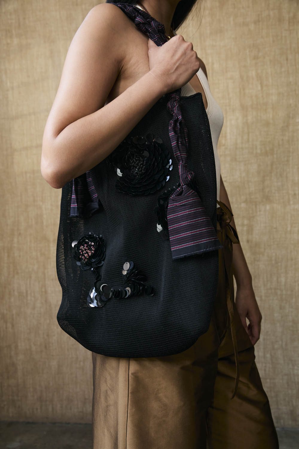 Mesh Net Sequin Tote Black