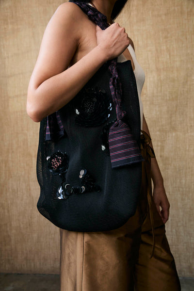 Mesh Net Sequin Tote Black