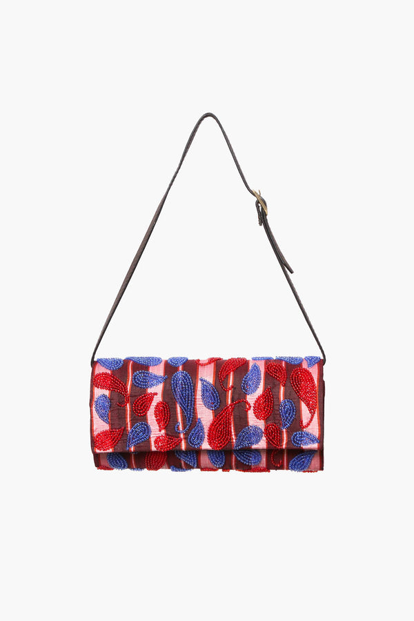 Beaded Silk Clutch Red Stripe