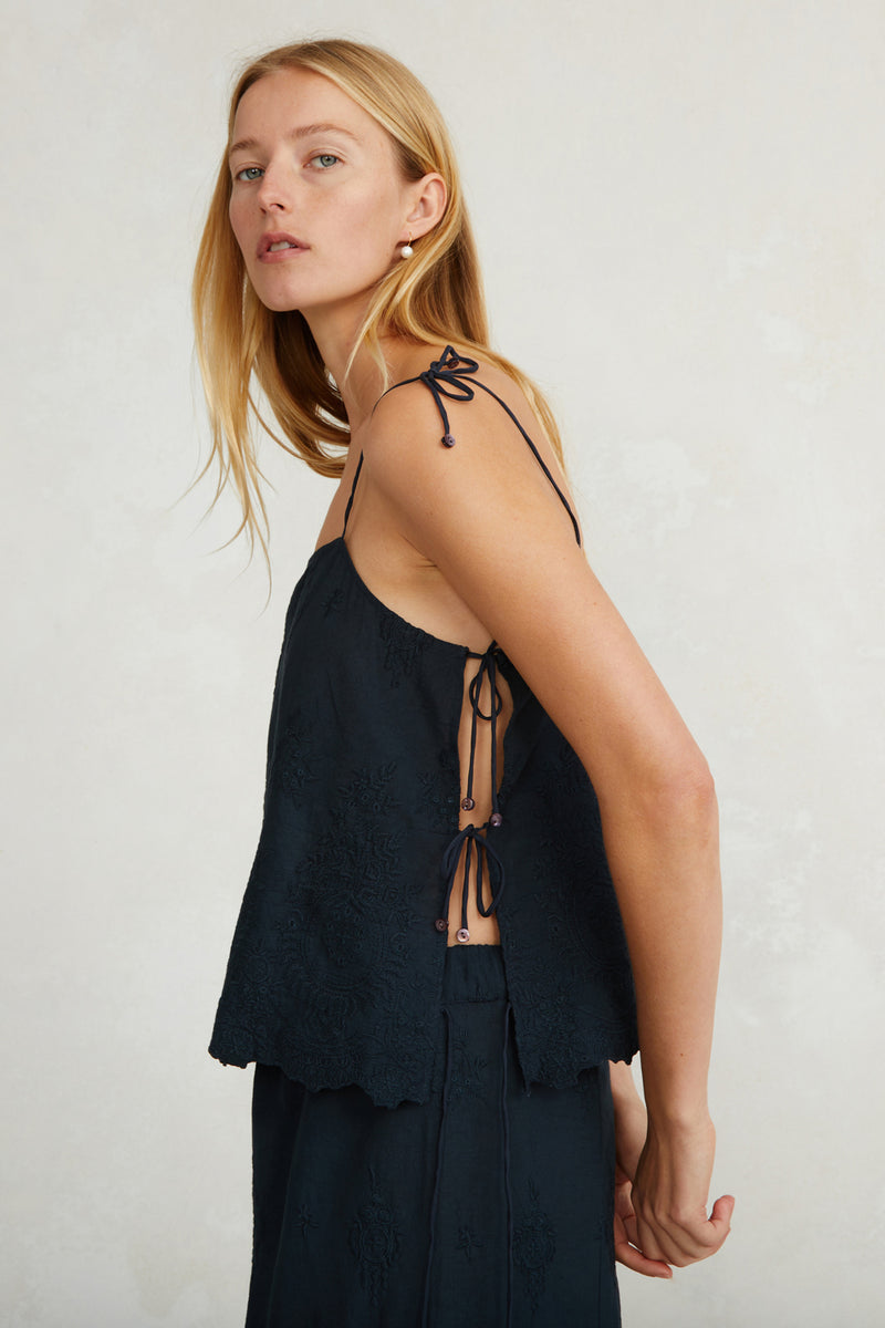 Women's Embroidered Cami Top in Eclipse Navy