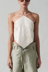 Shell Button Backless Halter Top Natural