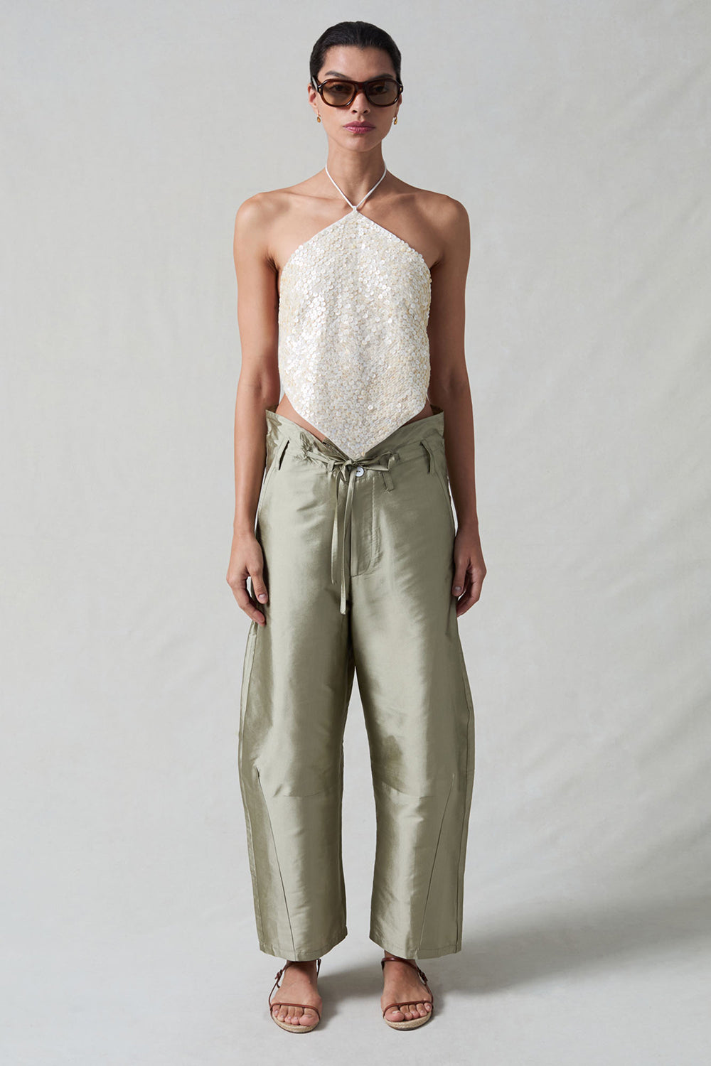 Shell Button Backless Halter Top Natural
