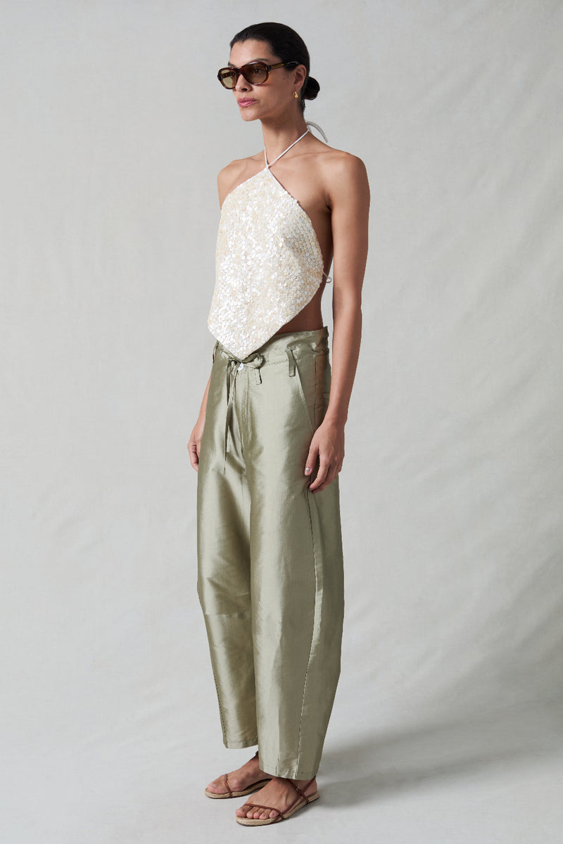 Shell Button Halter Top Natural