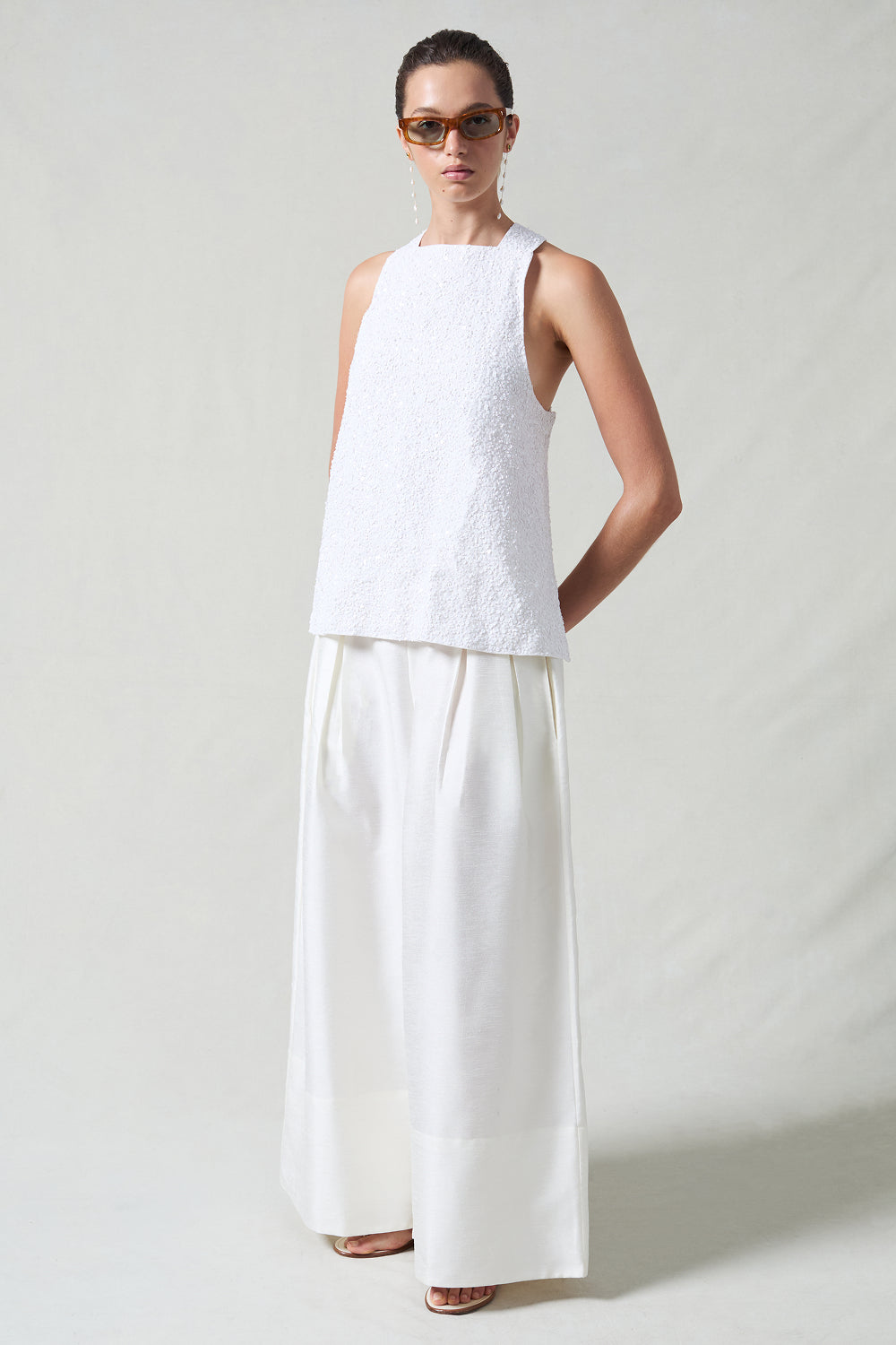 Sequin Apron Top White