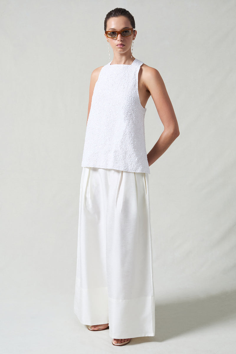 Sequin Apron Top White