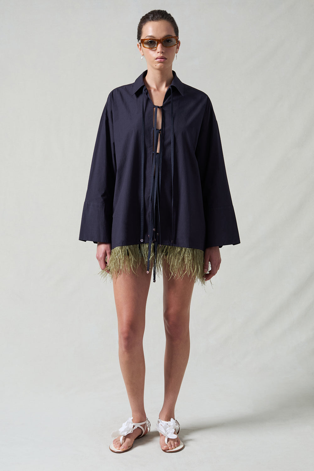 Shoelace Feather Shirt Midnight Navy