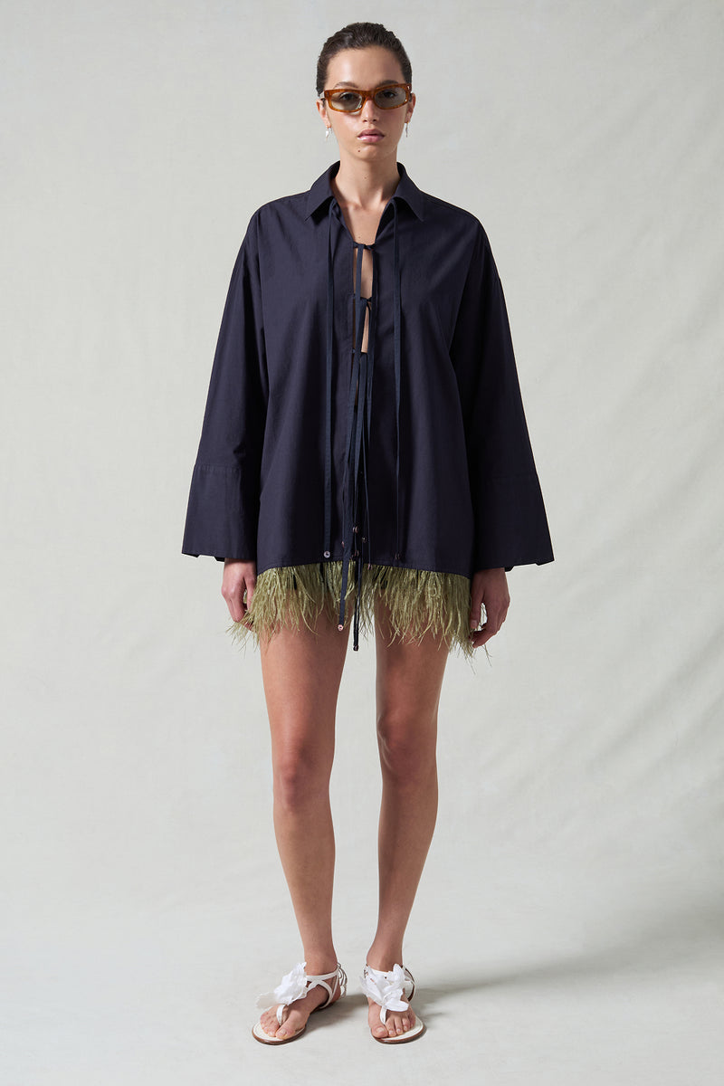Shoelace Feather Shirt Midnight Navy