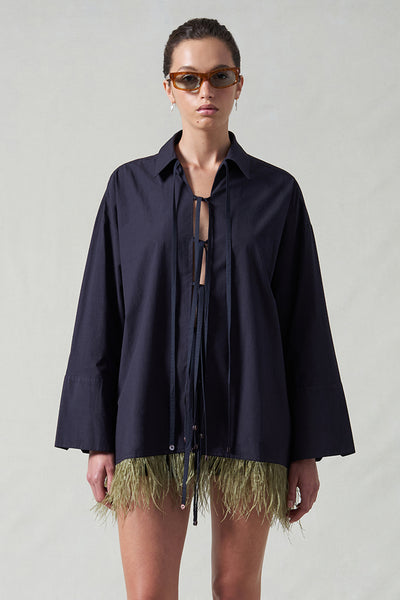 Shoelace Feather Shirt Midnight Navy