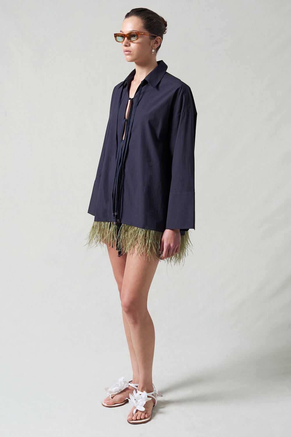 Shoelace Feather Shirt Midnight Navy – Chan Luu
