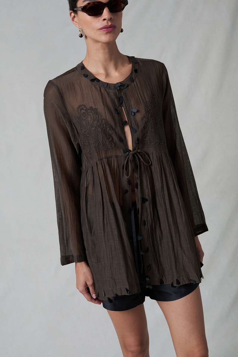 Sequin Tear Drop Blouse Earth