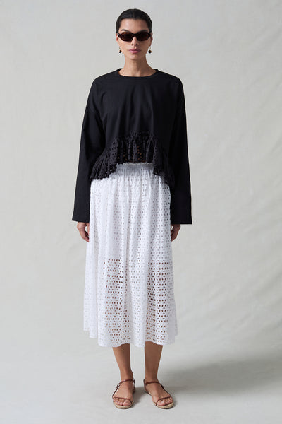 Laser Cut High Low Long Sleeve Tee Black