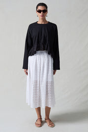 Laser Cut High Low Long Sleeve Tee Black