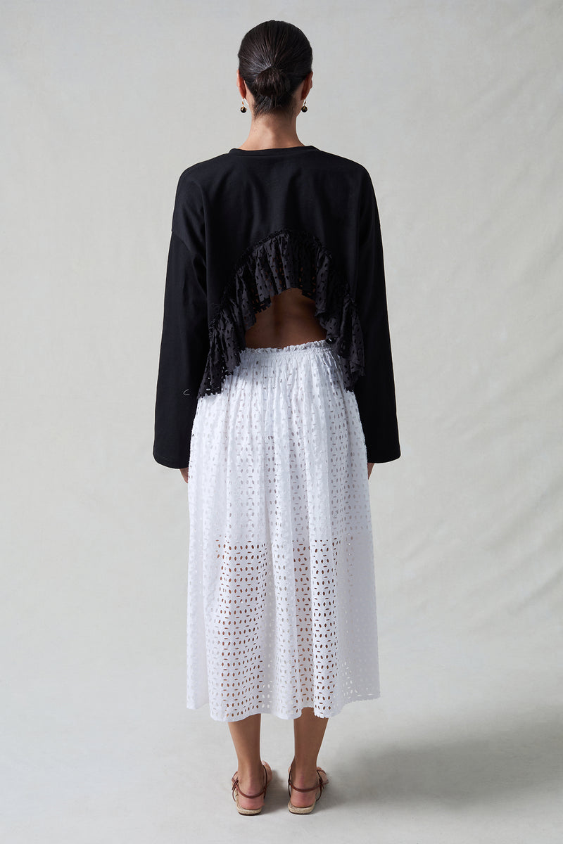 Laser Cut High Low Long Sleeve Tee Black