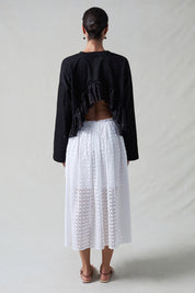 Laser Cut High Low Long Sleeve Tee Black