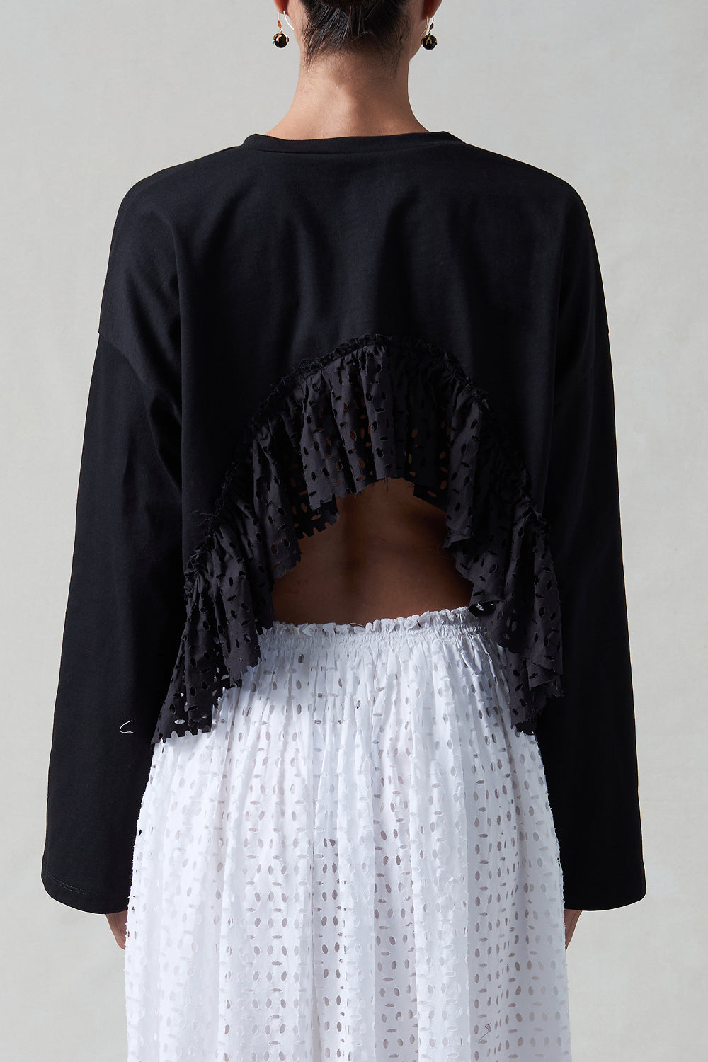 Laser Cut High Low Long Sleeve Tee Black