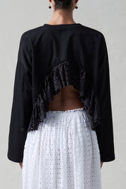 Laser Cut High Low Long Sleeve Tee Black